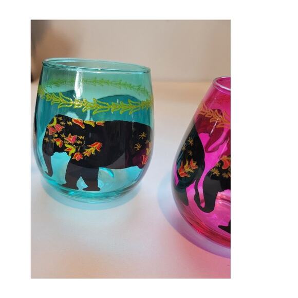 Boho Elephant Stemless Wine Glasses - Tropical Colors - Set of 4 - Picture 6 of 12